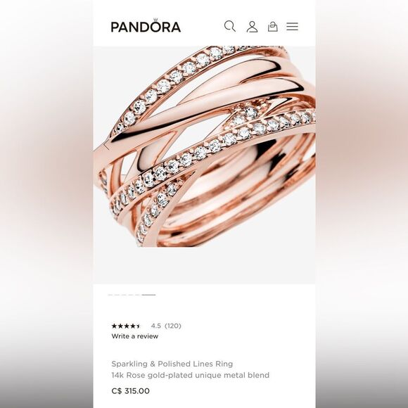 Pandora Sparkling & Polished Lines Ring
14K Rose Gold Plated - Picture 11 of 11